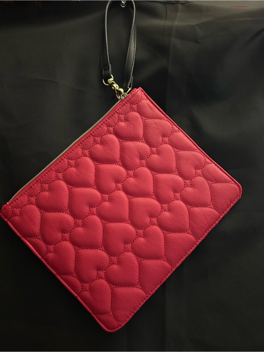 Betsy Johnson Red Quilted Heart Wristlet Clutch Pouch